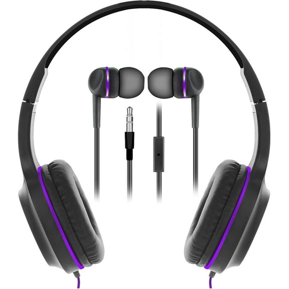 Sentry BLWHC103 Two Pack Headphone & Earbuds, Black/Purple