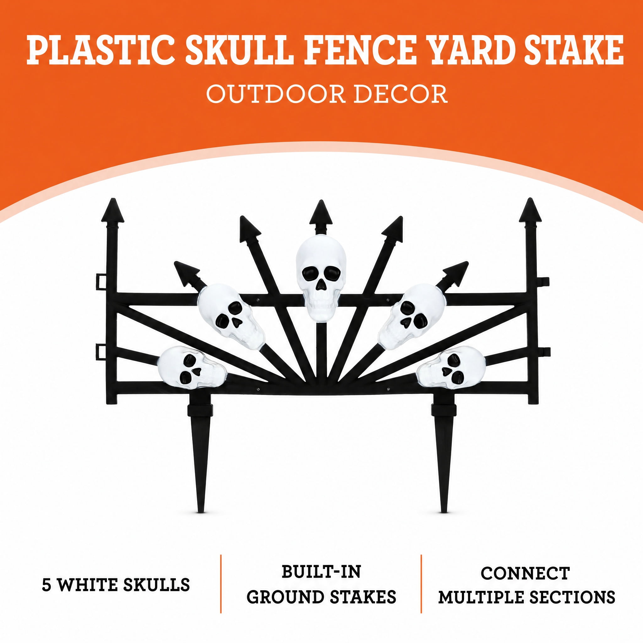 Plastic Skull Fence Yard Stake, Black and White, Halloween by Way To Celebrate