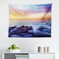 thumbnail image 1 of Beach Tapestry, Sunset Scenery in Sandy Beach with Rocks and Waves Lonely Peace Morning Dream Earth, Fabric Wall Hanging Decor for Bedroom Living Room Dorm, 2 Sizes, Blue Yellow, by Ambesonne, 1 of 1