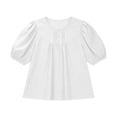 thumbnail image 5 of Enjoytime Women's Tops Solid Color Round Neck Pleated Puff Short Sleeve T-Shirt Summer Casual Plus Size Shirts, 5 of 5