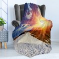 thumbnail image 4 of Landscape Soft Flannel Fleece Throw Blanket, Snowy Sunny Mountains Spring Season Theme Picturesque Nature Photography, Cozy Plush for Indoor and Outdoor Use, 50" x 60", Blue and Brown, by Ambesonne, 4 of 5