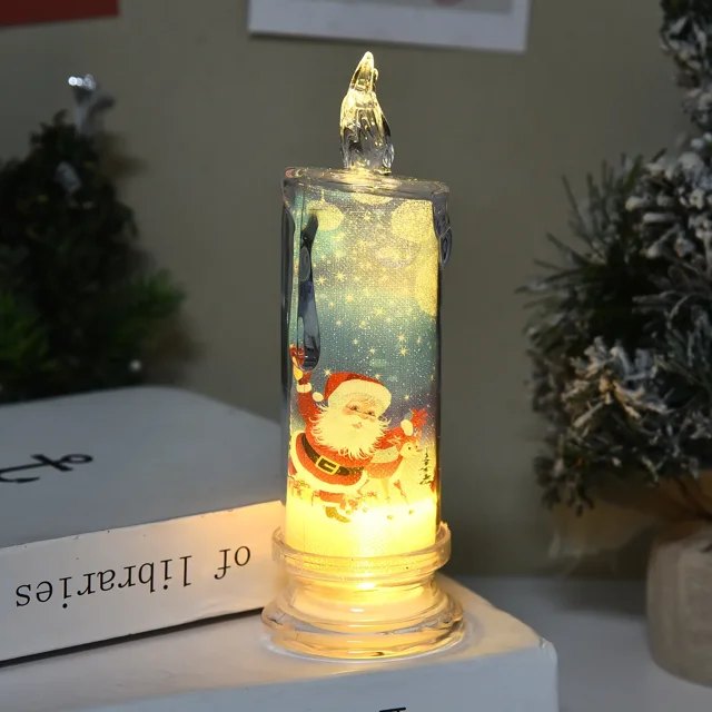Luz de vela navideña, vela de simulación, luz de ambiente, impresión integrada, luz LED tipo vela, adorno de decoración navideña
