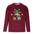 thumbnail image 6 of UVEASISHA Mens Mardi Gras Tshirt Crewneck Casual Long Sleeve Shirts Fancy Mask Graphic Tees Stretchy Slim Fit Gym Workout T-Shirts Wine M, 6 of 6