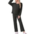 thumbnail image 2 of INSPIRE CHIC Women's Pajama Set Waffle Knit Lounge Long Sleeve 2 Piece Set Sweatsuit Outfits XL Black, 2 of 6