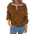 thumbnail image 1 of Gibobby Sudaderas con cremallera Sudadera informal de manga larga con cremallera para mujer con cordón suelto con cremallera de un (Marrón, M), 1 of 4