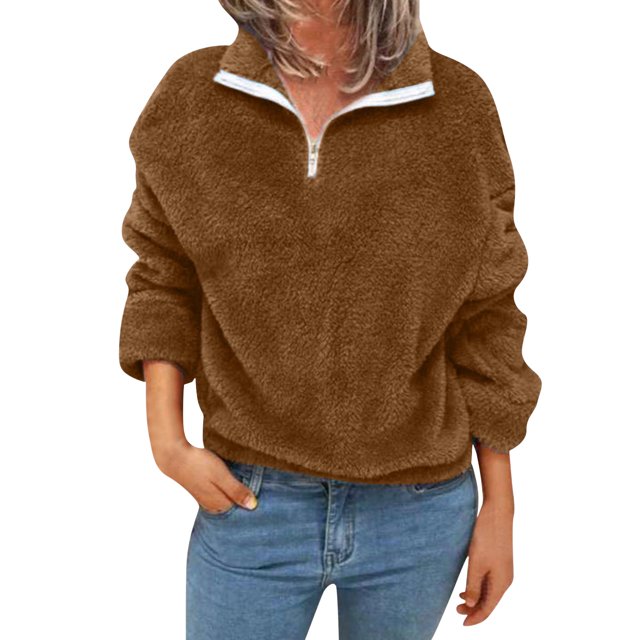 Gibobby Sudaderas con cremallera Sudadera informal de manga larga con cremallera para mujer con cordón suelto con cremallera de un (Marrón, M)