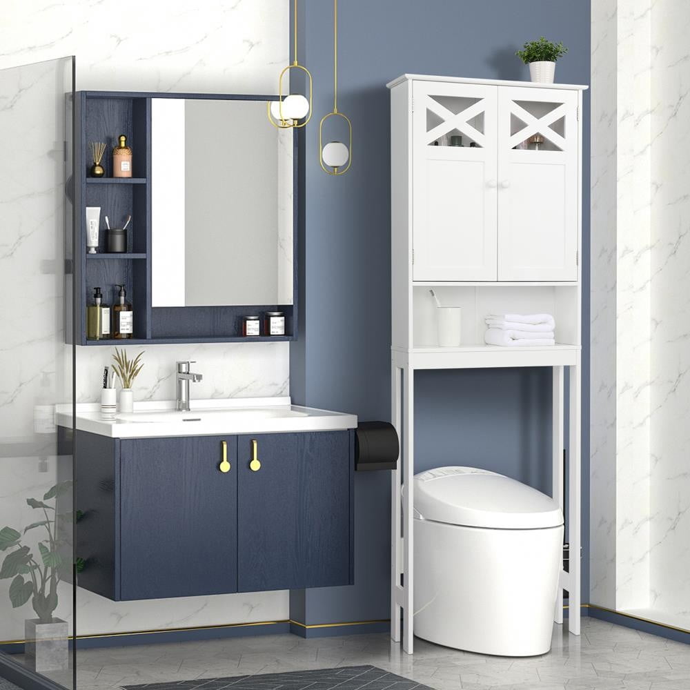 Solirest  Over The Toilet Storage Cabinet,Freestanding Toilet Rack Space Saving Cabinet with 2 Doors & Storage Shelf, Bathroom Cabinet Organizer Rack Over Toilet
