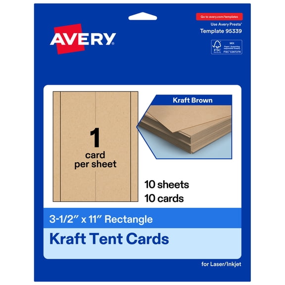 Avery Printable Tent Cards, 3.5" x 11", Kraft Brown, 10ct