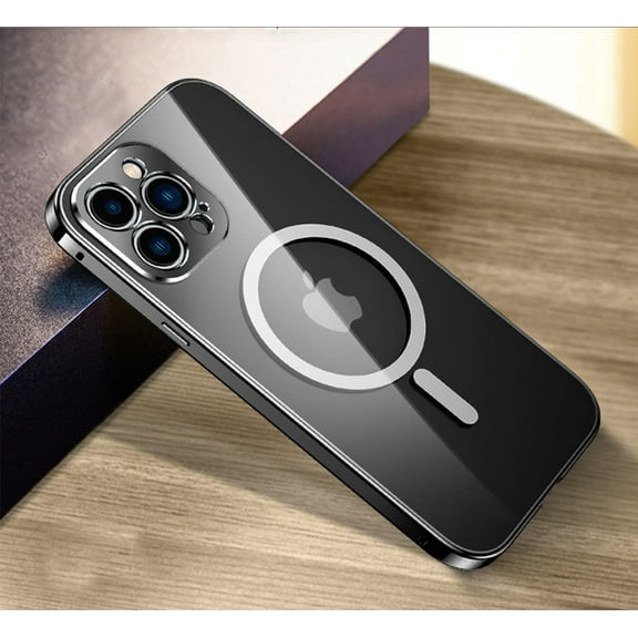 Shockproof Designed Case for iPhone 13, Full Body Protective Clear iPhone 13 Case Compatible with MagSafe, Aluminum Alloy Frame, Black