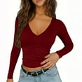 thumbnail image 5 of Uootdi Cropped Long Sleeve Shirts for Women V Neck Stretchy Slim Fit Going Out Tops Lightweight Plain Pullover Basic Y2K Tops Gift, 5 of 9