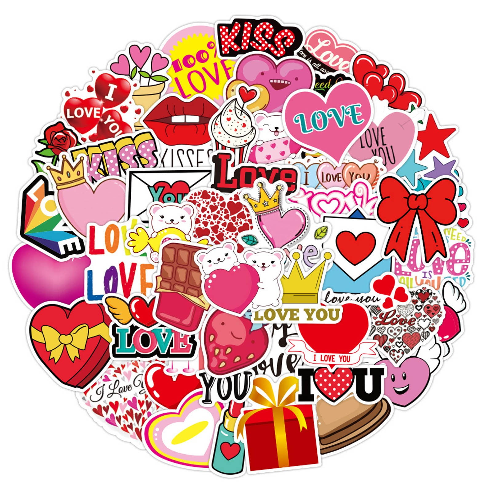 500pcs Small Pink I Love You Rock Heart Stickers Colorful Be Mine