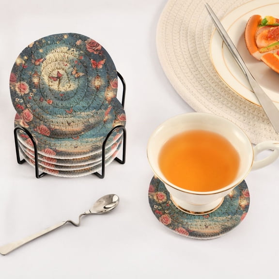 BZSMCE 6Pcs Drink Coasters With Holder 3.94Inch Seaside Gardens Creative Coil Coaster Coasters Colors Absorbent Coasters for Drinks Coasters Set Thicken Heat for Home Table