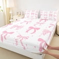 thumbnail image 4 of Erosebridal Kids Kawaii Plaid Bowknot Bed Sheets 4pcs,Girls Teens Cute Stripes Bow Tie King Sheets,Microfiber Bedroom Decor, 4 of 5