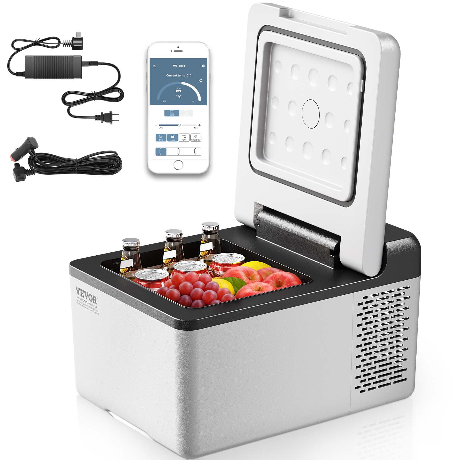 VEVOR 10Qt Portable Car Refrigerator with Accessories Included, 12/24V DC & 110-240V AC, 45 W