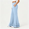 thumbnail image 5 of Flare Pants for Women Wide Leg Elastic Waist Loose Casual Pants Layered Ruffled Hem Pants with Pockets, S, 5 of 5