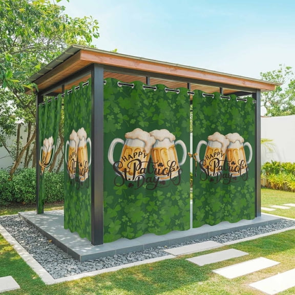 Outdoor Curtains for Patio Waterproof, St Patrick's Day Outdoor Privacy Panels Grommet, Vintage Shamrocks Golden Beer Green Leaf Blackout Outside Curtains for Porch/Cabana 54"x84", 1 Panel