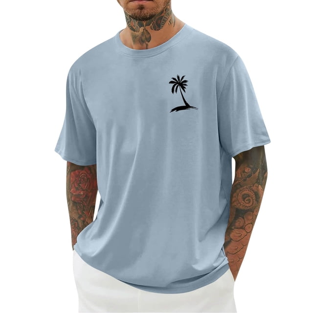 Chemises pour Hommes, Hommes Imprimé Col Rond Décontracté Mode Manches Courtes Blouses Col Rond Chemises