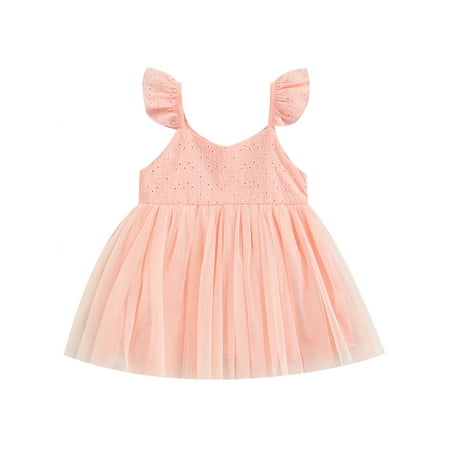 

Canrulo Toddler Baby Girl Solid Lace Casual Party Dress Summer Sleeveless Straps Tulle Princess Mini Dresses Outfits Pink 6-9 Months