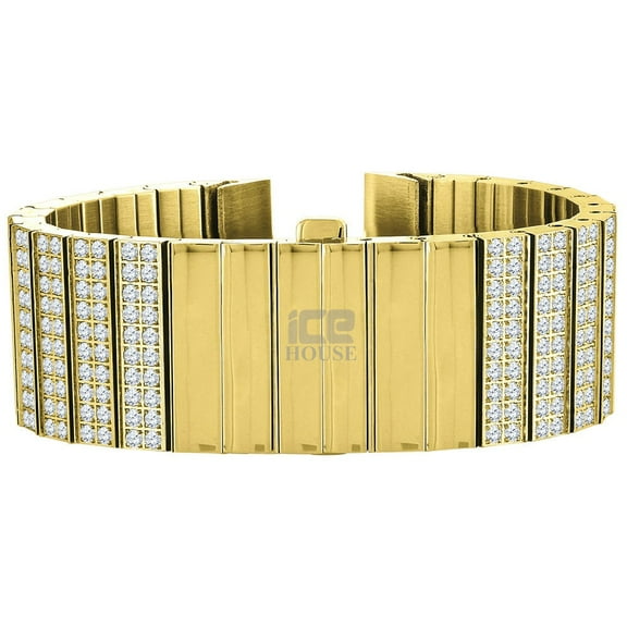 18K Yellow Gold Finish Solid Stainless Steel CNC Set Simulated Diamond Jo Rodeo Mens Custom Watch Band 24mm