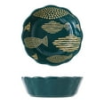 thumbnail image 1 of Qeeadeea Small Round Baking Dish Set Of 2, Colorful Ceramic Pie Pan, Round Ceramic Pie Plate-green-fish, 1 of 7