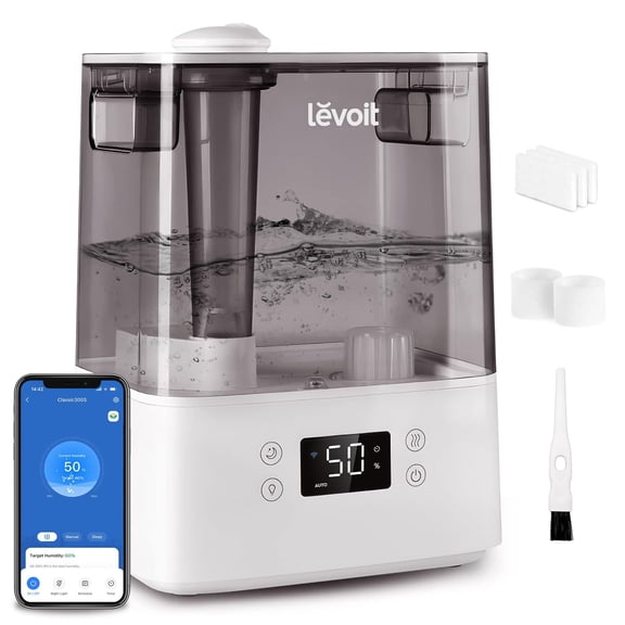 Levoit Cool Mist Humidifier for Room, Smart Top Fill with Nightlight, 6L,Gray