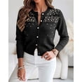 thumbnail image 5 of CHICME Pearl Beaded Cardigan Sweaters for Women Pointelle Knit Crew Neck Long Sleeve Button Front Lightweight Fall Sweater Black-L, 5 of 9