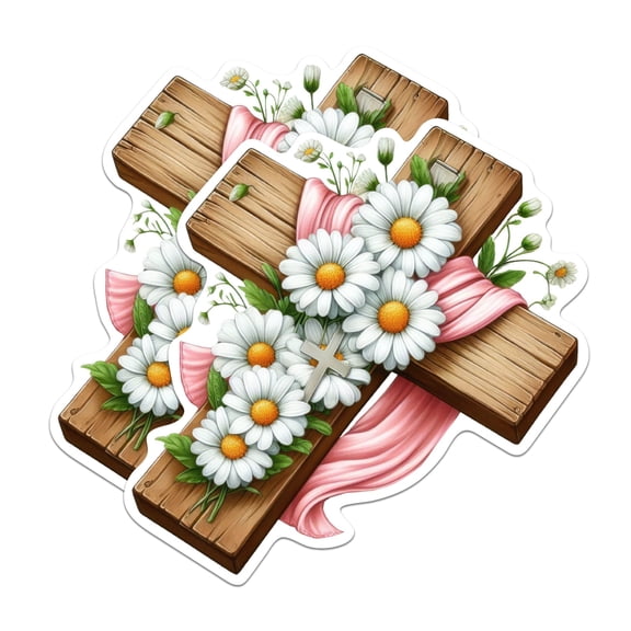 (2 Pack) Jesus Cross Christian Magnets - Cross with Flowers and Pink Ribbon - Christian - 5" On Longest Side - Premium Magnet - for Cars, Refrigerators, Toolboxes, Lockers - Made in USA - MAG0431