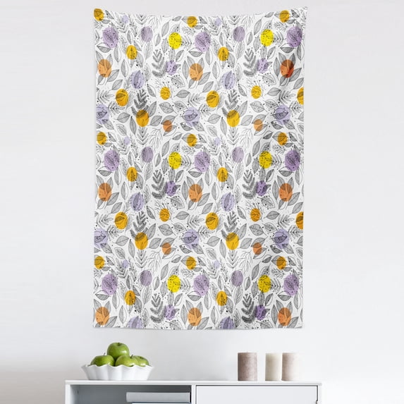Botanical Tapestry, Print of Round Blots and Striped Leaf Silhouettes, Fabric Wall Hanging Decor for Bedroom Living Room Dorm, 5 Sizes, Multicolor, by Ambesonne