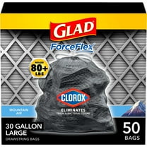 Glad Large Trash Bags, Forceflex With Clorox, 30 Gal, Mountain Air, 50 Ct (Package May Vary) Packaging May Vary