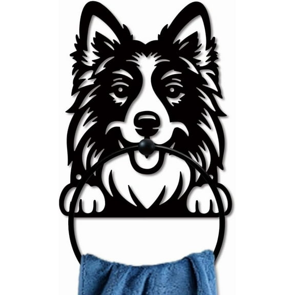 Dog Metal Towel Ring Cute Shepherd Dog Towel Holder Wall Mounted Animal Theme Bath Towel Ring Black Art Towel Rack for Bathroom Kitchen Towel Hanger Home Decors Gift