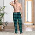 thumbnail image 2 of Logiee Teal On Black Plaid Print Pajama Pants for Men,Men’s Pajama Bottoms,Mens PJ Pants with Pockets & Button Fly-X-Large, 2 of 6