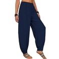 thumbnail image 3 of Women’s Linen Harem Pants Loose Fit Boho Pants with Pockets High Waisted Casual Lounge Trousers for Summer Beach Vacation, 3 of 5