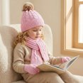 thumbnail image 3 of dazeni Kids Winter Warm Hat Gloves Scarf Set Cable Knit Hats Beanie with Pom Mittens for Boys Girls Pink 3-12 Years, 3 of 5