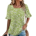 thumbnail image 2 of MIUOWANP Womens Summer Casual Printed Tops Women's Fashion Summer Printed Short Sleeve Round-Neck Loose Blouses ZA-Mint Green XXL, 2 of 5