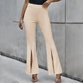 thumbnail image 2 of Women's Casual Solid Color Split Hem High Waist Pants Wide Leg Bottoms Cropped Pants For Women, 2 of 6