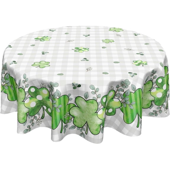 St Patricks Day Round Tablecloth 60 Inch Buffalo Plaid Shamrock Eucalyptus St Patrick''s Day Decorative Table Cloth Spring Holiday Washable Polyester Table Cover for Kitchen Dining Room Party Decor