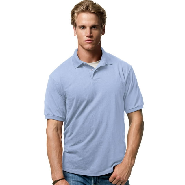 Hanes Cotton-Blend Men`s Jersey Polo, 3XL, Light Blue