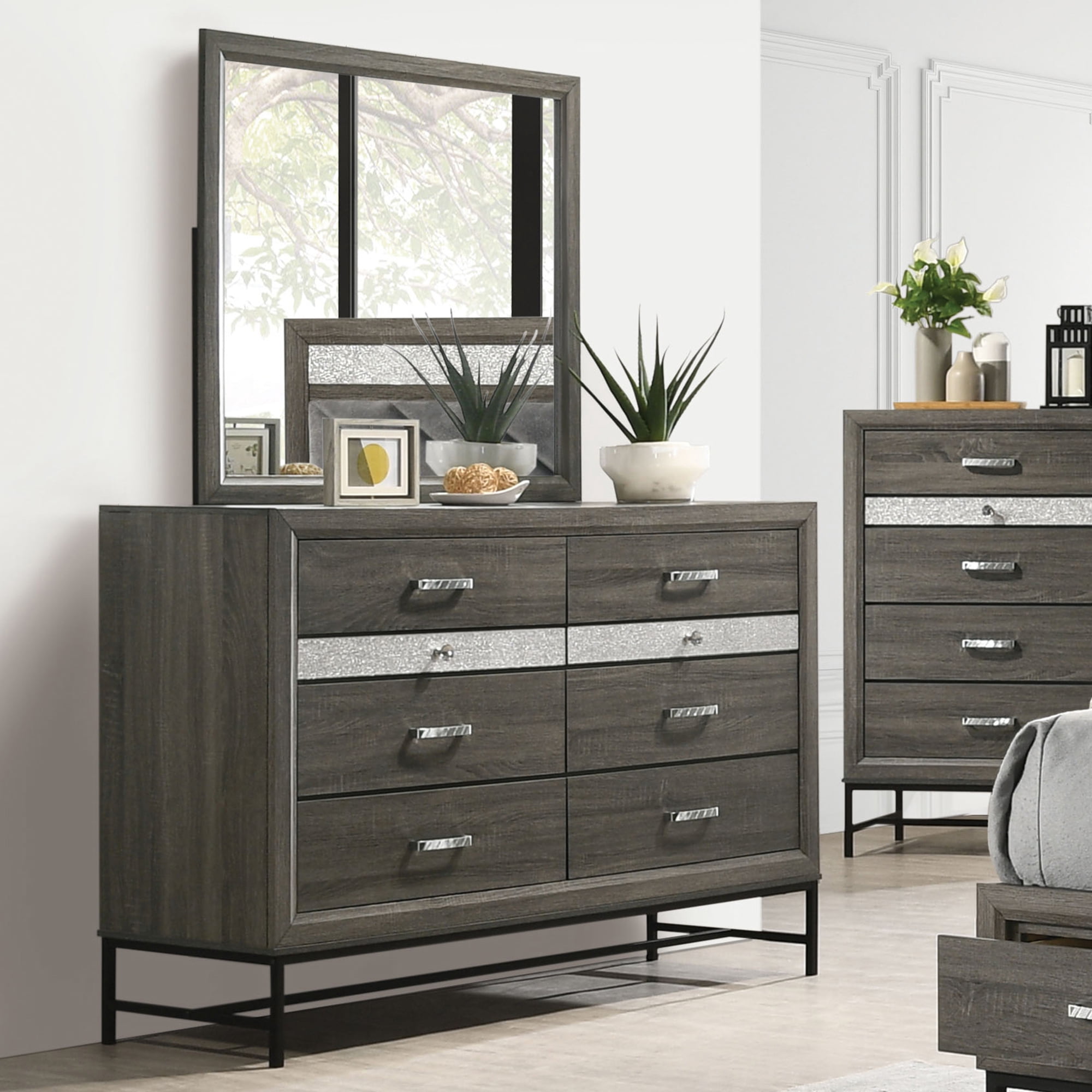 Furniture of America Joolen Wood Gray 2-Piece Dresser and Mirror Set