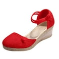 thumbnail image 1 of Sandales Élégantes pour Femmes Taille 12 Sandales d'Été pour Femmes Élégantes Rétro en Toile Compensées Rondes pour Femmes Sandales pour Femmes Chaussures à Bout pour Confort Born Inlet, 1 of 9
