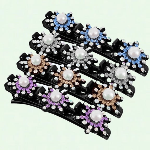 Crystal Sparkling Stone Braided Hair Clip, Rhinestone Hairpin with Double Layers