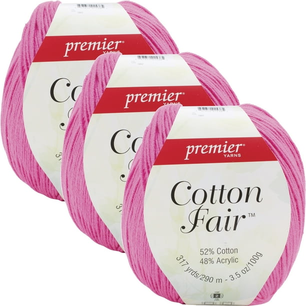 Premier Yarns Cotton Fair Solid YarnBright Pink, Multipack Of 3