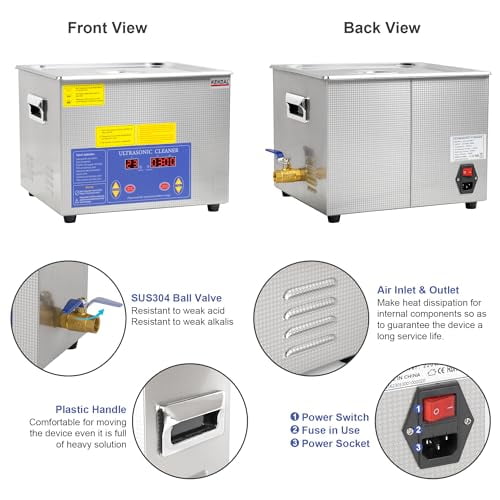 Kendal Commercial Grade 360watts 12L Ultrasonic Cleaner 40kHz with Digital Timer&Heater Cleaning Machine, for Watch Instruments Industrial Parts Excellent Cleaner Solution