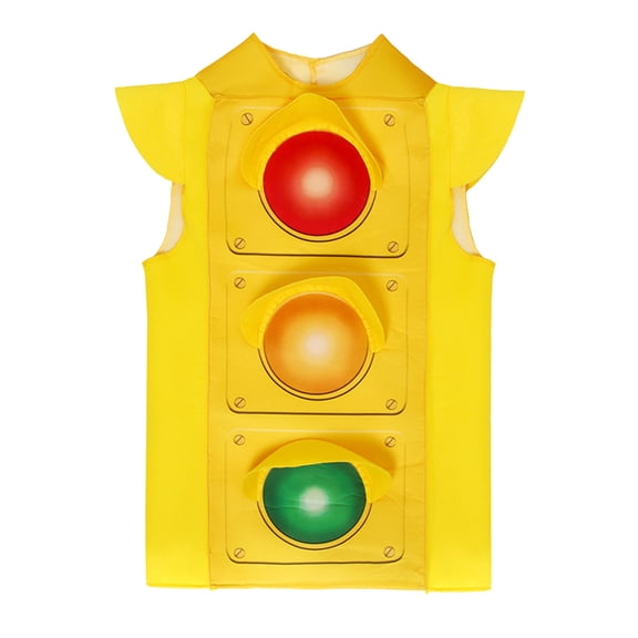 Kids Traffic Light Themed Dress Up Outfit, Yellow Sleeveless Traffic Signal Printed Tabard, School Activity Holiday Themed Pretend Play Wear