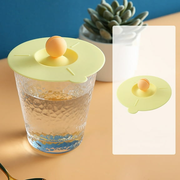 Silicone Lid for Cups with Spoon Rest, Clearance, Airtight Seal Drink Covers for Hot and Cold Drinks, 13cm Diameter Leak Proof Suction Cup Lid for Ceramic Glass and Steel Drinkware, Yellow