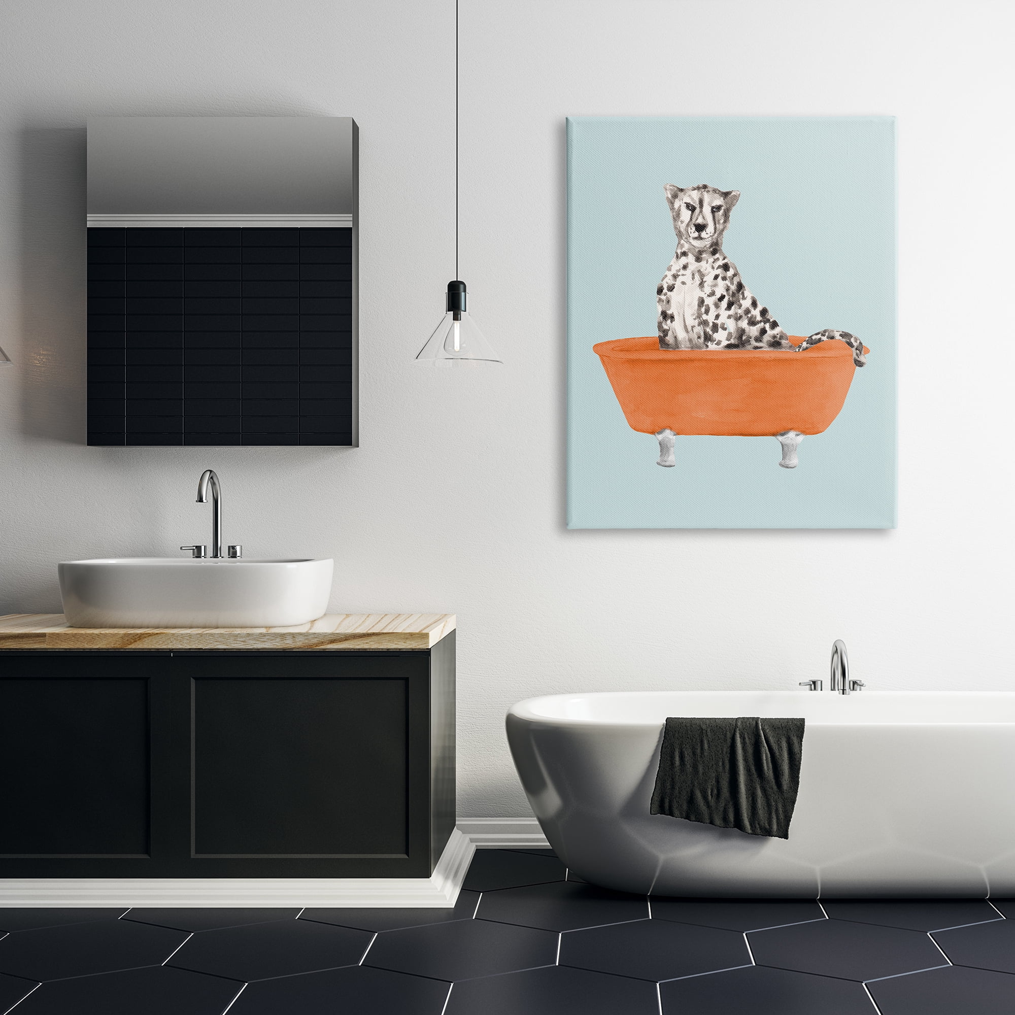 Stupell Industries Turquoise Cheetah in Tub Animals & Insects Painting Gallery Wrapped Canvas Print Wall Art, 36 x 48