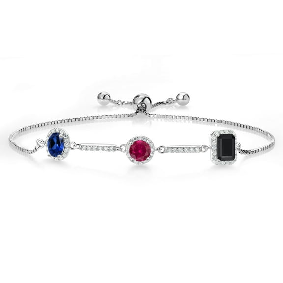 Gem Stone King 2.16 Ct Oval Blue Created Sapphire Red Created Ruby 925 Sterling Silver Bracelet for Women