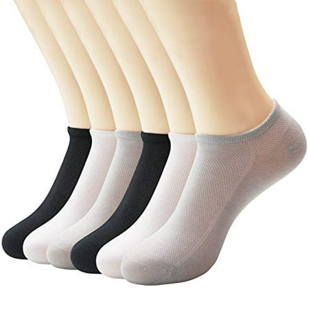 +MD 6 Pack No Show Socks for Men Bamboo Socks Moisture Wicking & Odor Control Low Cut Athletic Socks 2Black/2White/2Grey10-13