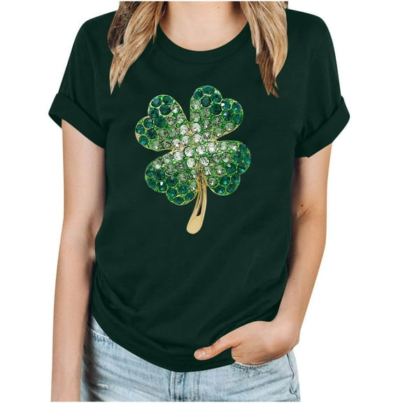 Fesfesfes Shirts for Women's Fashion Saint Patrick Printed Round Neck Short Sleeves Casual T-Shirt Top Casual Tops for Women S(US:4)