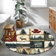 thumbnail image 4 of 3ft Washable Round Rug, Retro Forest Non-Slip Circle Area Rug for Bedroom Bedside, Deer Maple Leaf Lake Distressed Patchwork Soft Indoor Floor Mat for Home Decor, 4 of 9