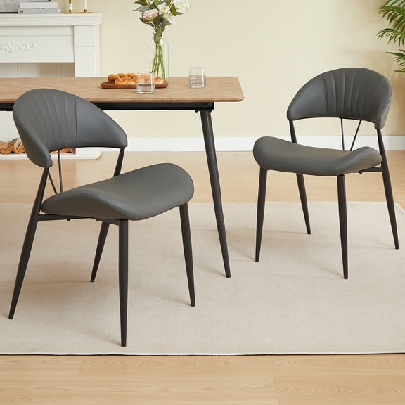 Dining Chairs Set of 2, Modern Dining Room Chairs Comfy Backrest Thick Upholstered Kitchen Chairs with Metal Legs Black(gray)